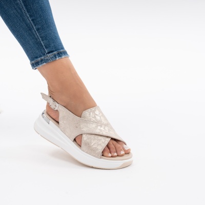 Pantofi Tip Sandale Piele Naturala Talpa Comoda T-8006-2 Gold