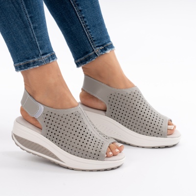 Pantofi Tip Sandale Talpa Ortopedica Piele Naturala Gri A523