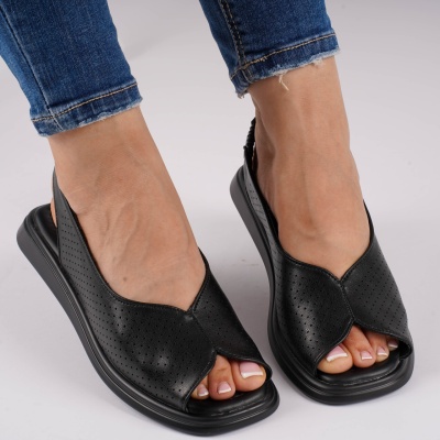 Sandale Piele Naturala Talpa Joasa Negre T6028