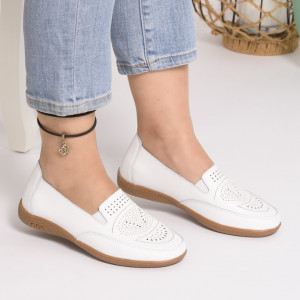 Pantofi Casual Piele Naturala Alb F003-636