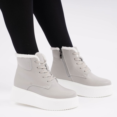 Ghete Imblanite Piele Naturala Talpa Comoda Gri T7018