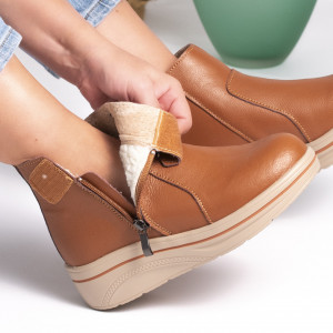 Ghete Piele Naturala Imblanite Talpa Casual Camel 2068-2