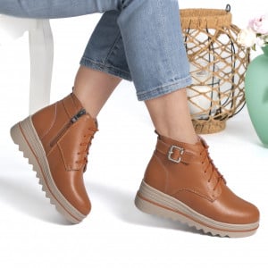 Ghete Piele Naturala Imblanite Talpa Striată Camel 2021-1B