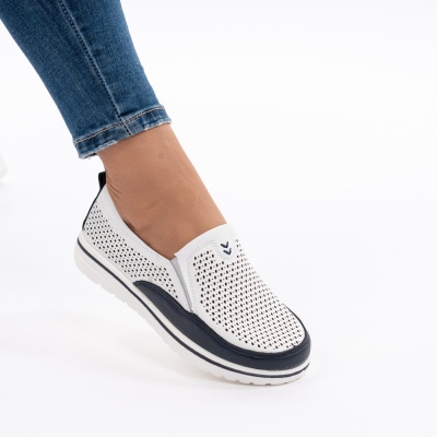 Pantofi Casual Din Piele Naturala Albi 1260-10