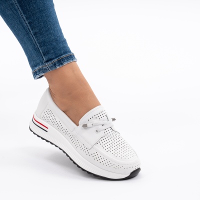 Pantofi Casual Din Piele Naturala Albi Q891