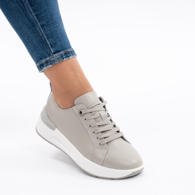 Pantofi Casual Din Piele Naturala Gri AW2023-21