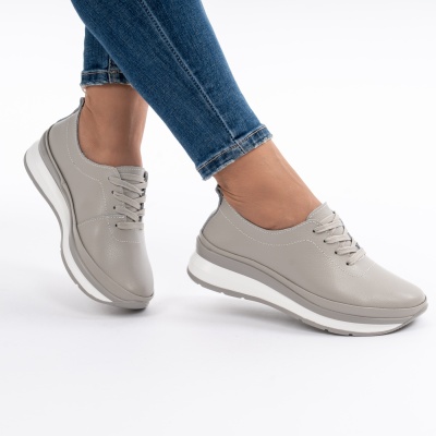 Pantofi Casual Din Piele Naturala Gri T-9001