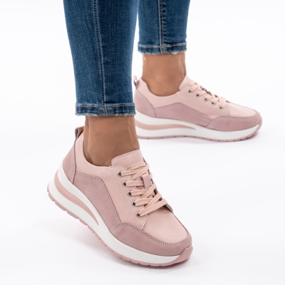 Pantofi Casual Din Piele Naturala Roz A568