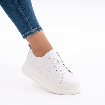 Pantofi Casual Piele Naturala Alb AW-2023-26