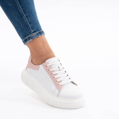 Pantofi Casual Piele Naturala Alb&Roz ST05