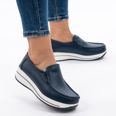 Pantofi Casual Piele Naturala Albastru PL-53