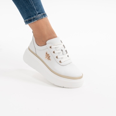 Pantofi Casual Piele Naturala Albi F002-353