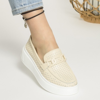 Pantofi Casual Piele Naturala Bej AN2771