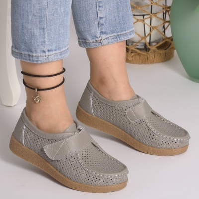 Pantofi Casual Piele Naturala Gri 55-266
