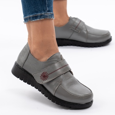 Pantofi Casual Piele Naturala Gri AN551