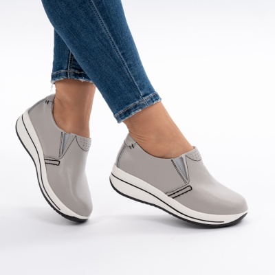 Pantofi Casual Piele Naturala Gri F001-420