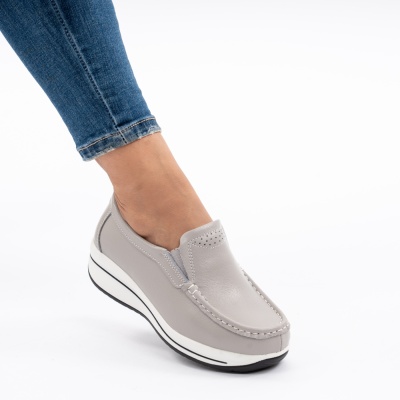 Pantofi Casual Piele Naturala Gri PL-53