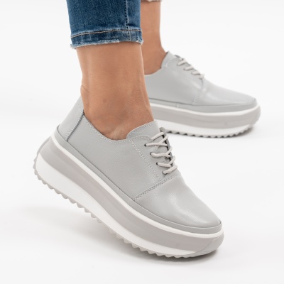Pantofi Casual Piele Naturala Gri T6055