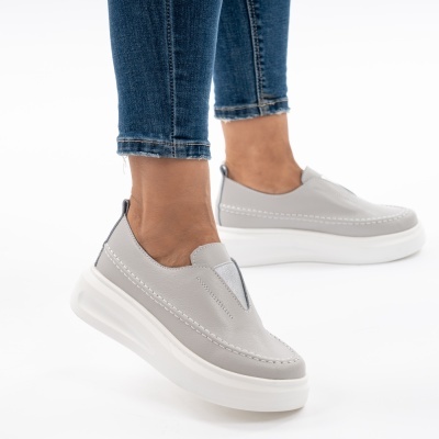 Pantofi Casual Piele Naturala Gri T6060