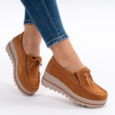 Pantofi Casual Piele Naturala Intoarsa Camel 2017