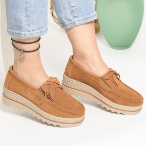 Pantofi Casual Piele Naturala Intoarsa Camel 2017