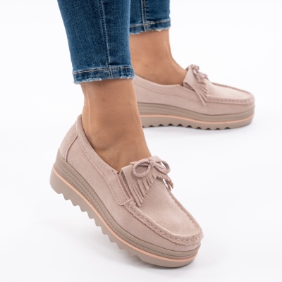 Pantofi Casual Piele Naturala Intoarsa Roz 2017