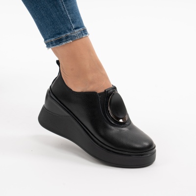 Pantofi Casual Piele Naturala Negru T6050