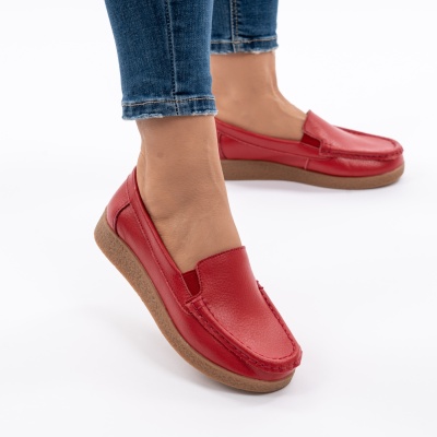 Pantofi Casual Piele Naturala Rosu 1121-2