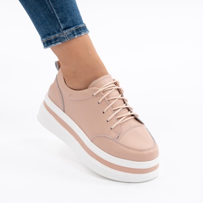 Pantofi Casual Piele Naturala Roz 9881