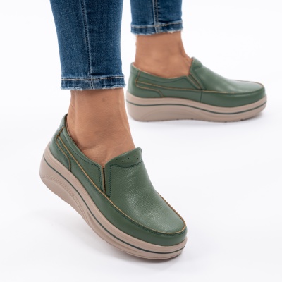 Pantofi Casual Piele Naturala Verde 1152