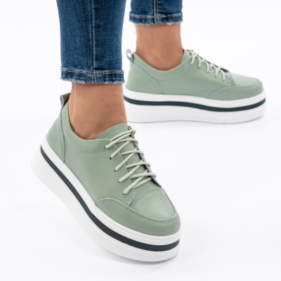 Pantofi Casual Piele Naturala Verde 9881