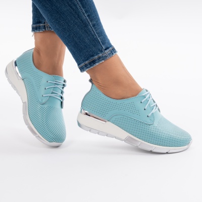 Pantofi Dama Piele Naturala Albastri Deschis 6213