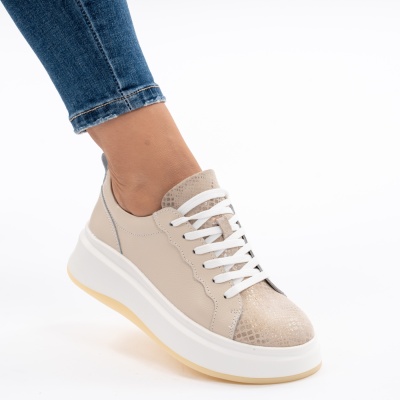 Pantofi Dama Piele Naturala F002-275 Alb/Bej