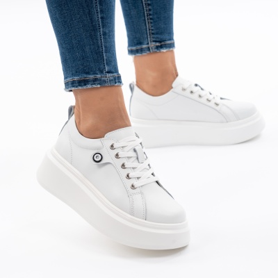 Pantofi Piele Naturala Alb 881