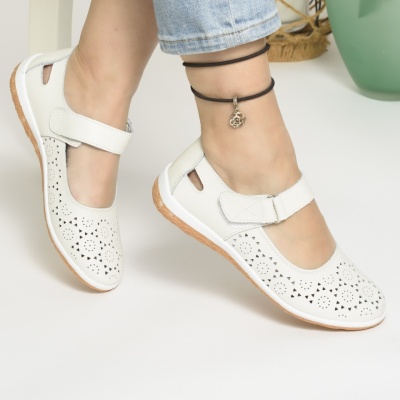 Pantofi Piele Naturala Alb AN2858