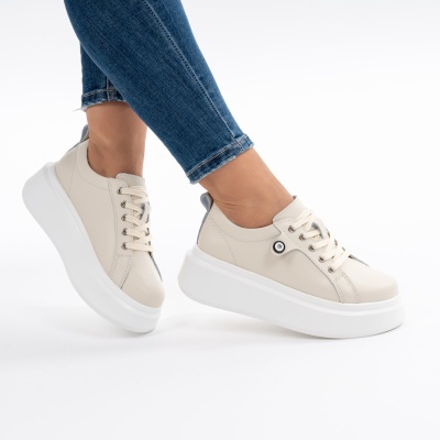 Pantofi Piele Naturala Bej 881