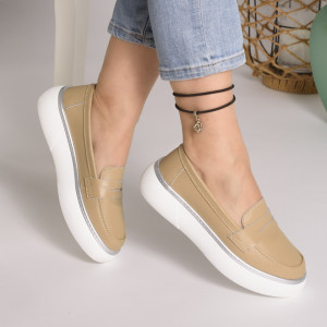 Pantofi Piele Naturala Bej A2318