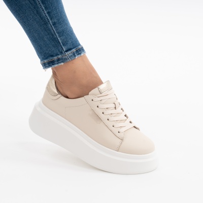 Pantofi Piele Naturala Bej F002-389