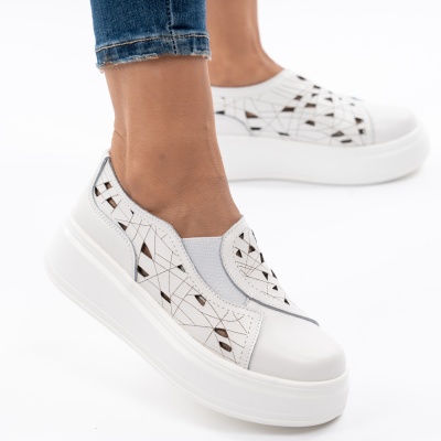 Pantofi Piele Naturala Talpa Comoda Alb T2801