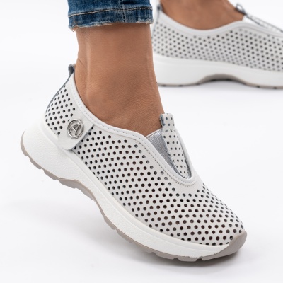 Pantofi Piele Naturala Talpa Comoda Alb T6041