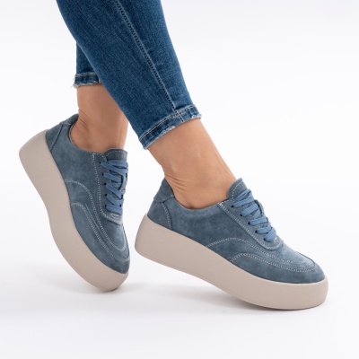 Pantofi Piele Naturala Talpa Comoda Blue AN12