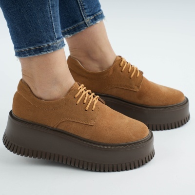 Pantofi Piele Naturala Talpa Comoda Camel AN29