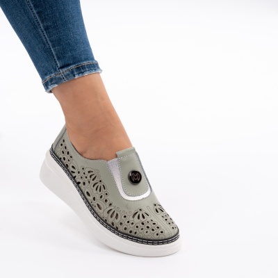Pantofi Piele Naturala Talpa Comoda Kaki JY6702