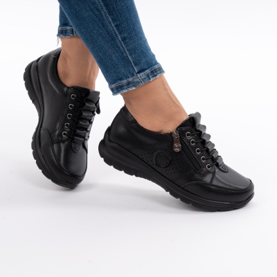 Pantofi Piele Naturala Talpa Comoda Negri QL1068