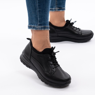 Pantofi Piele Naturala Talpa Comoda Negri QL1069