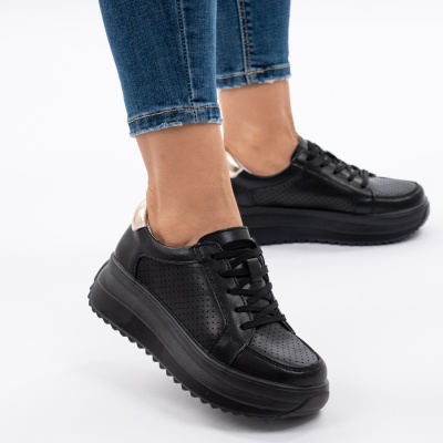 Pantofi Piele Naturala Talpa Comoda Negri T-2008