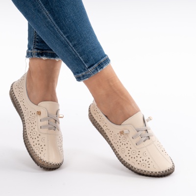 Pantofi Piele Naturala Talpa Flexibila AN222 Bej