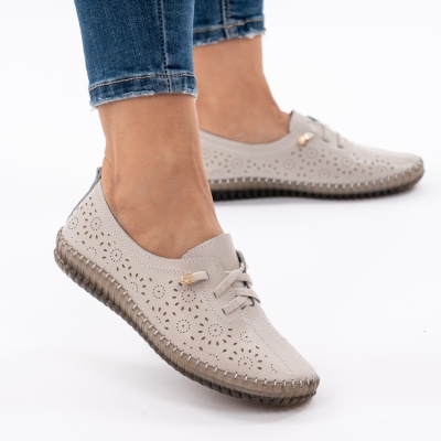 Pantofi Piele Naturala Talpa Flexibila AN222 Gri