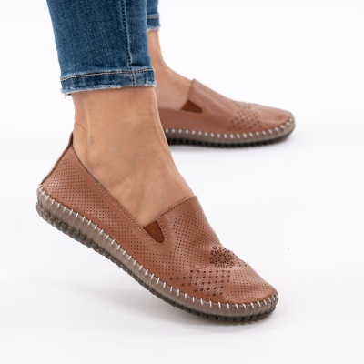 Pantofi Piele Naturala Talpa Flexibila AN223 Camel