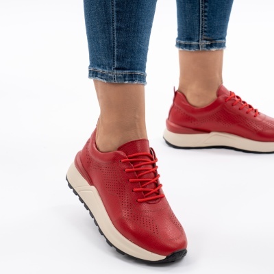 Pantofi Sport Piele Naturala Red AN368
